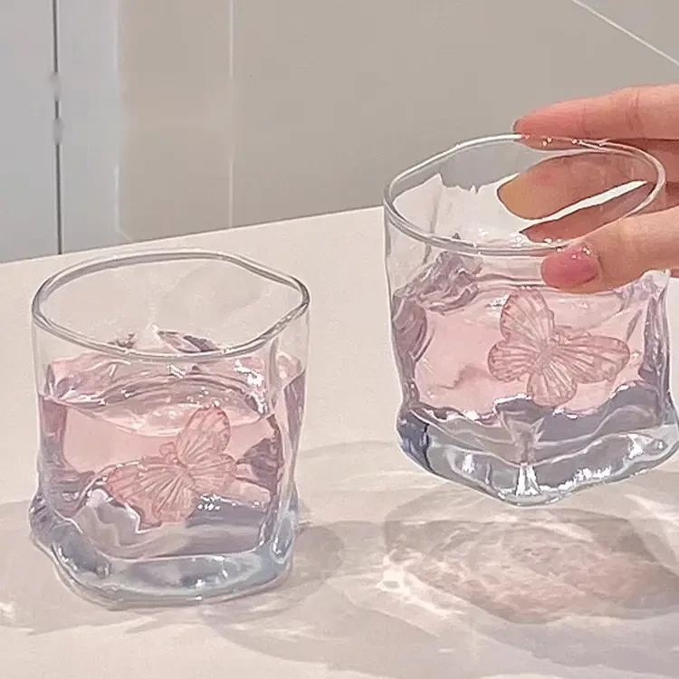 透明扭扭玻璃杯ins高颜值水杯啤酒杯家用果汁威士忌杯子冷饮杯子