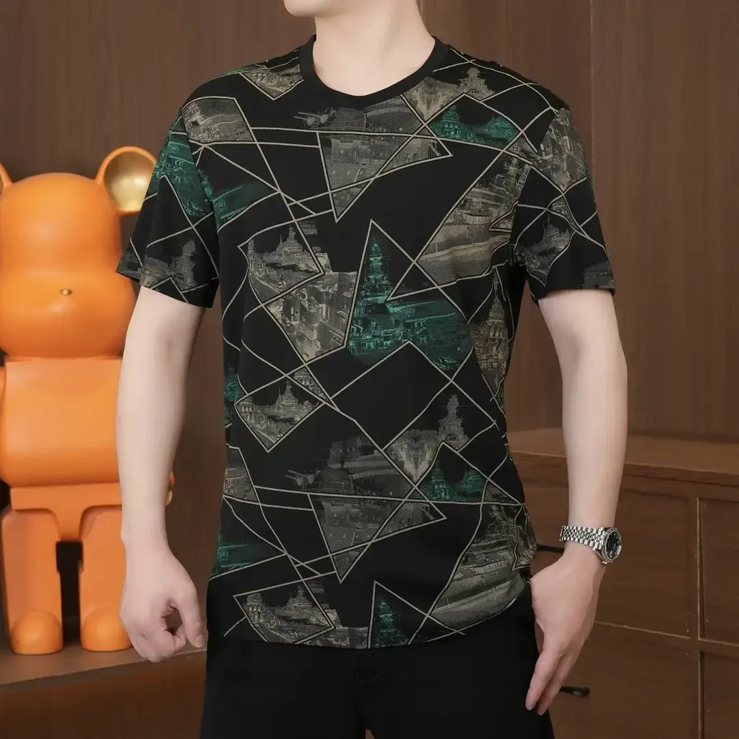 2025夏季男士圆领短袖上衣薄款潮流修身百搭时尚轻奢高品质帅气