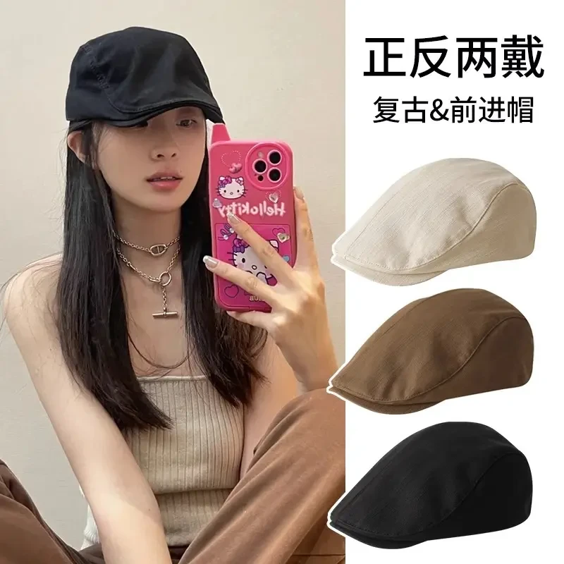 2025前进帽英伦风画家帽大头围时尚鸭舌帽贝雷帽帽子报童帽女款