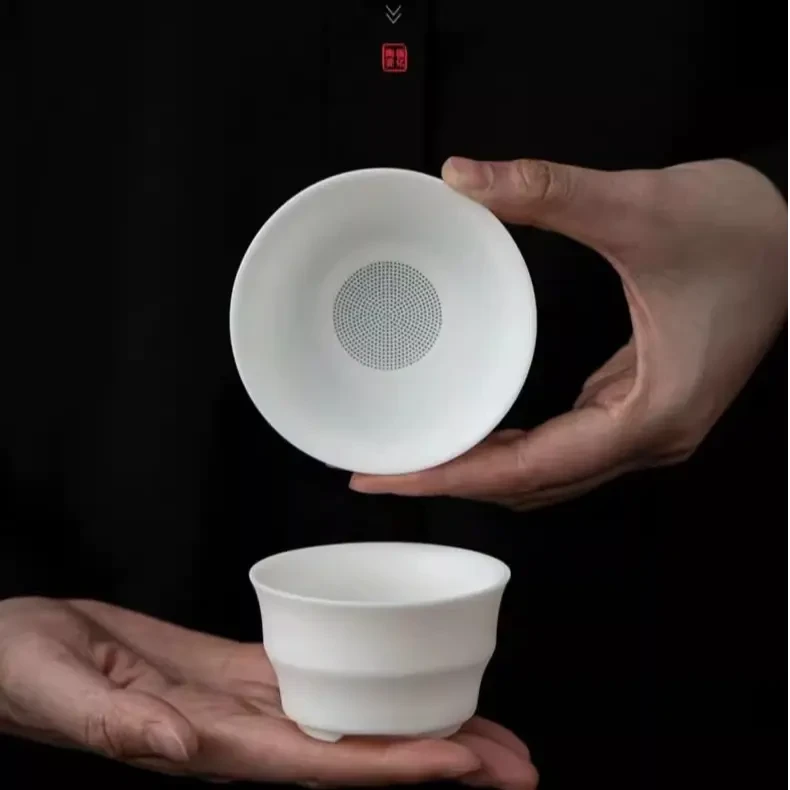 国潮新款白瓷茶漏公道杯一滤茶器茶隔陶瓷配件茶叶过滤网茶道用具