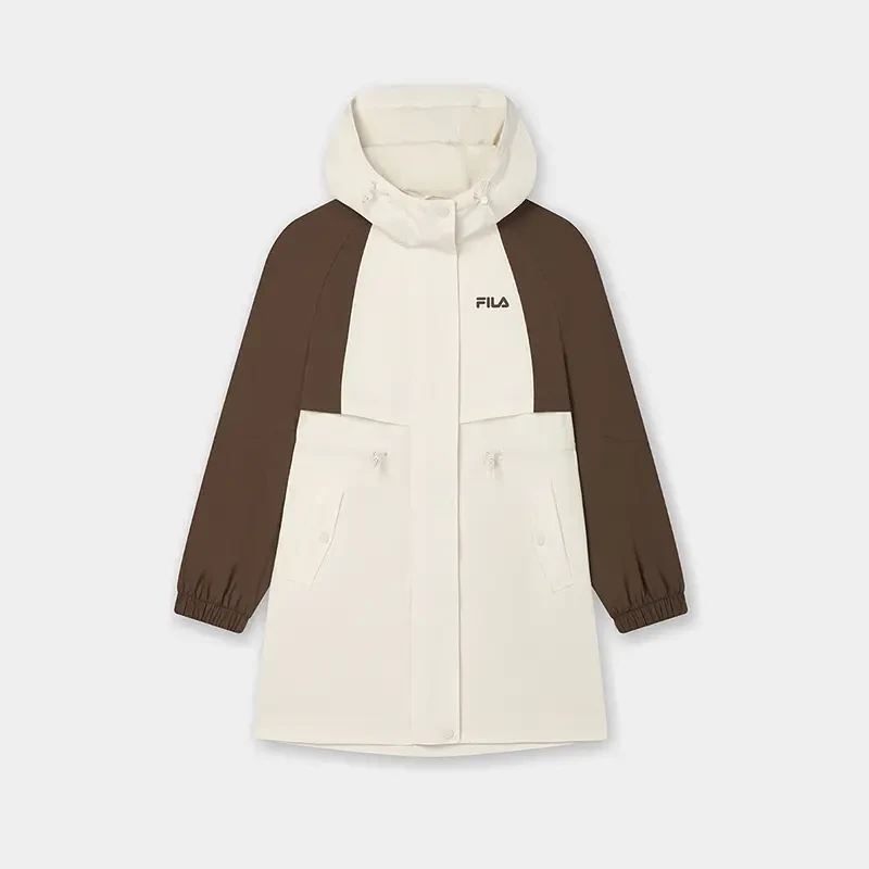 Fila/斐乐春季新款女士休闲中长款时尚连帽梭织外套F11W519712F