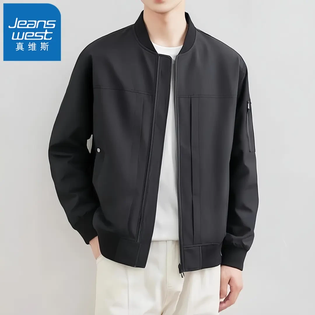 真维斯Jeanswest男棒球领春秋季夹克新款休闲百搭宽松加大码外套