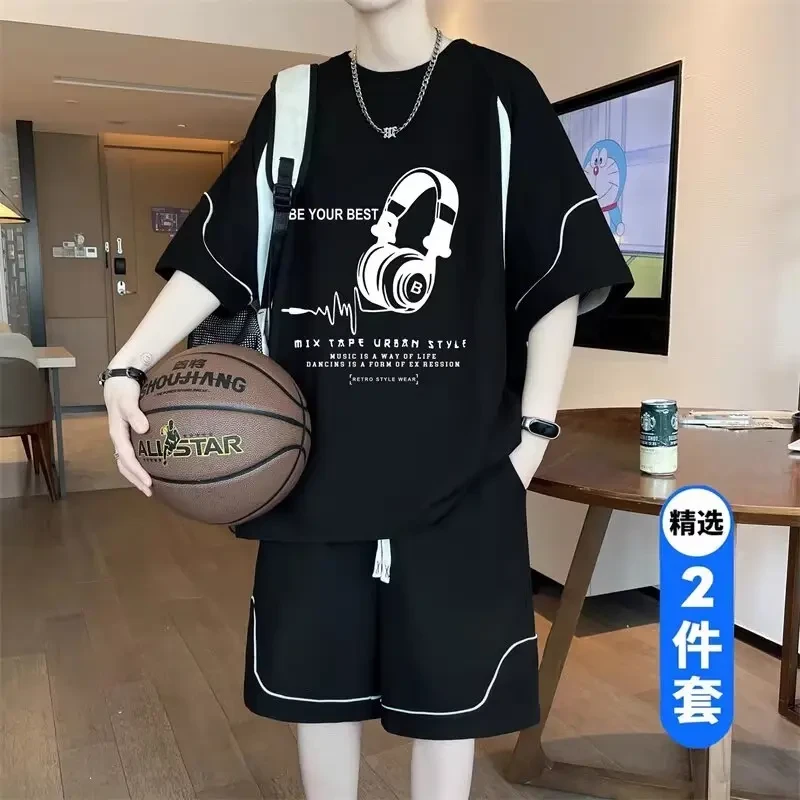 冰丝运动套装男夏季2026新款休闲短袖短裤男装一套搭配帅气两件套