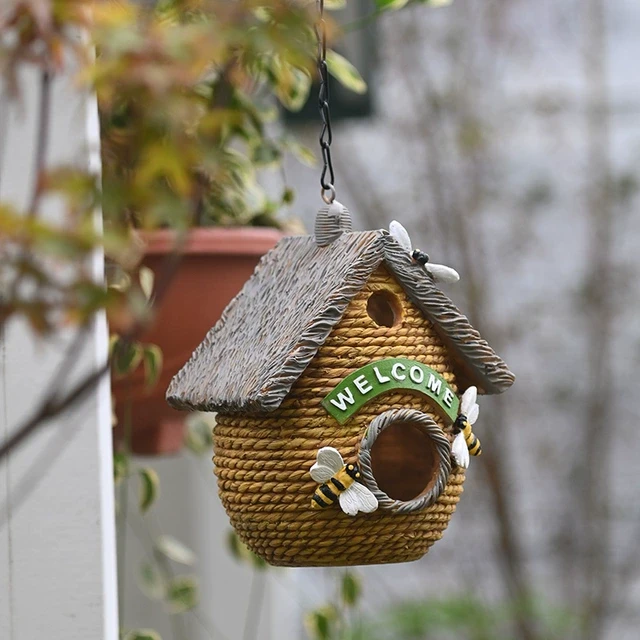 户外鸟屋挂件庭院摆件挂饰花园树挂鸟巢别墅景观园艺布置造景装饰