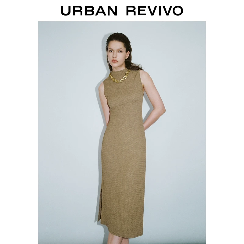 UR2025夏季新款女装复古气质肌理感长款无袖连衣裙UWG750052