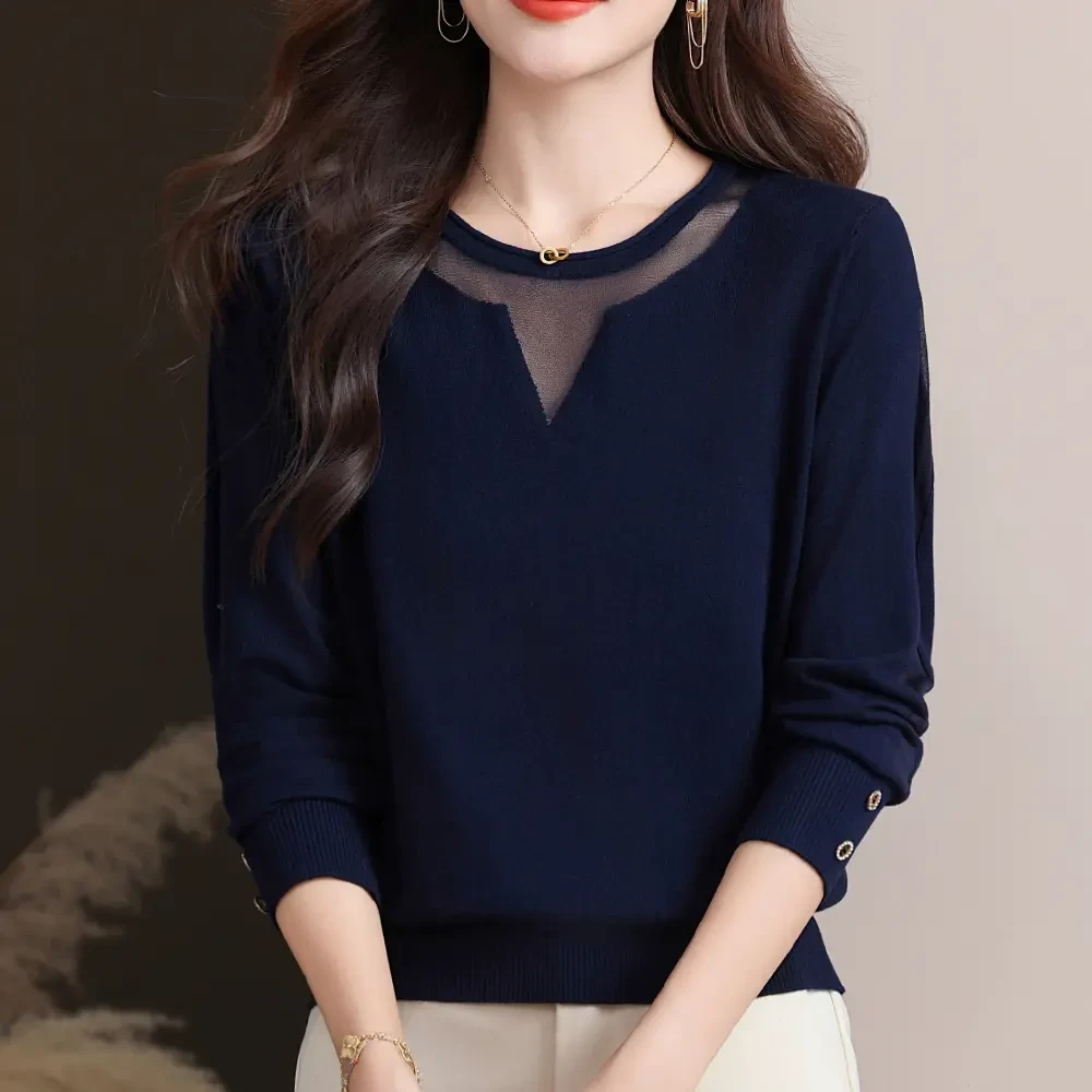 【羊毛衫】秋女士圆领镂空内搭宽松减龄上衣百搭短款套针织衫毛衣