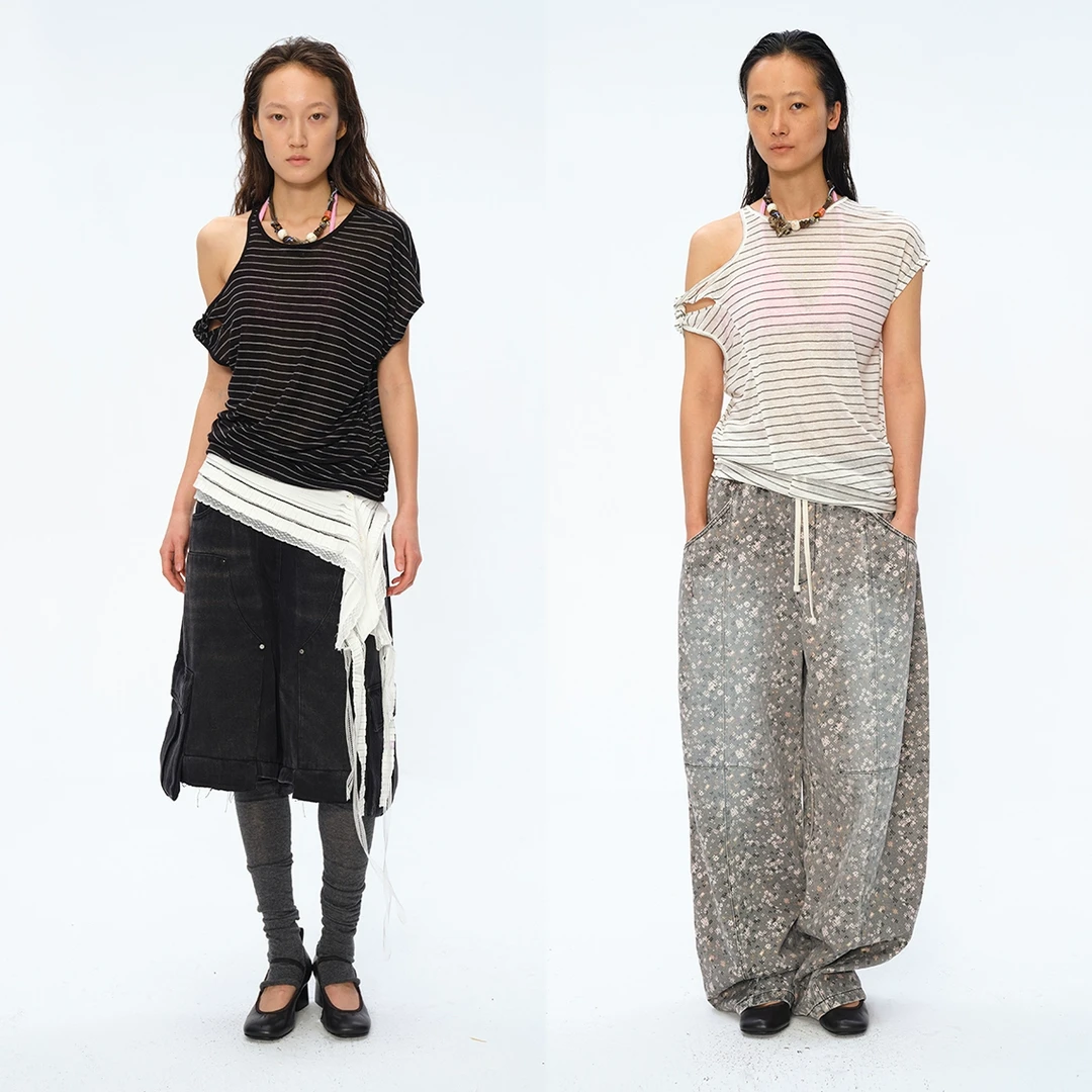 Gemini买手店Square circle方圆条纹露肩多穿短袖背心T恤2025夏季