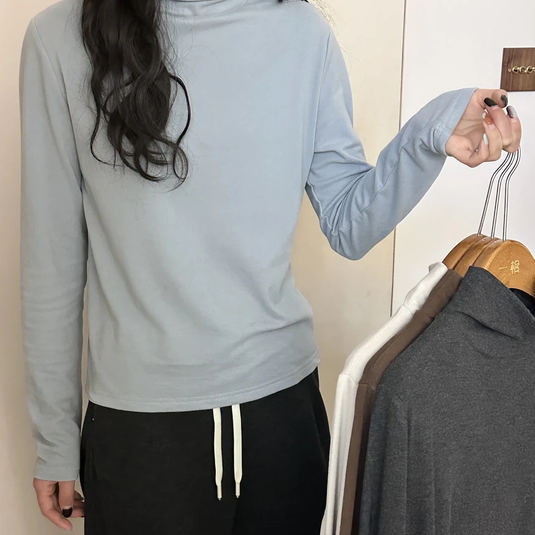 韩系简约半高领加厚磨毛加绒保暖打底上衣