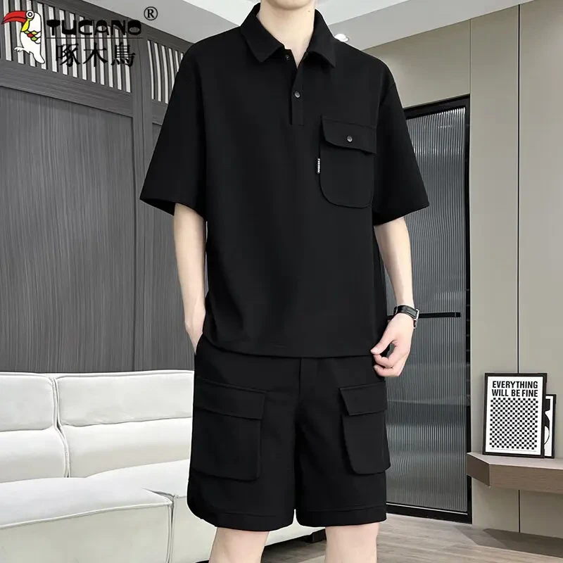 TUCANO/啄木鳥夏季男士休闲运动套装潮流百搭帅气宽松翻领两件套