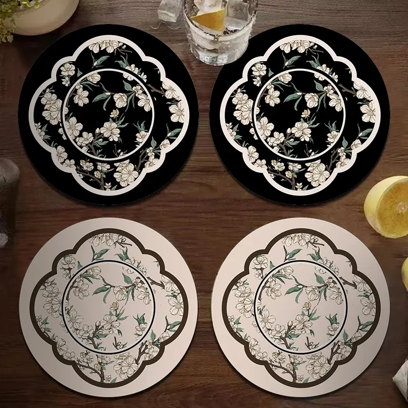 【拍一发四】奶油风侘寂风餐桌隔热垫圆形杯垫防水防油碗盘垫