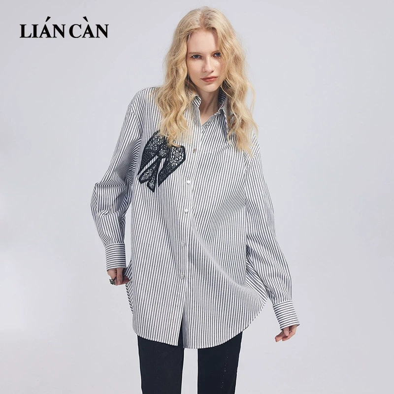 莲灿2025商场同款浪漫波西米亚风翻领蕾丝绣花片衬衫7123118002