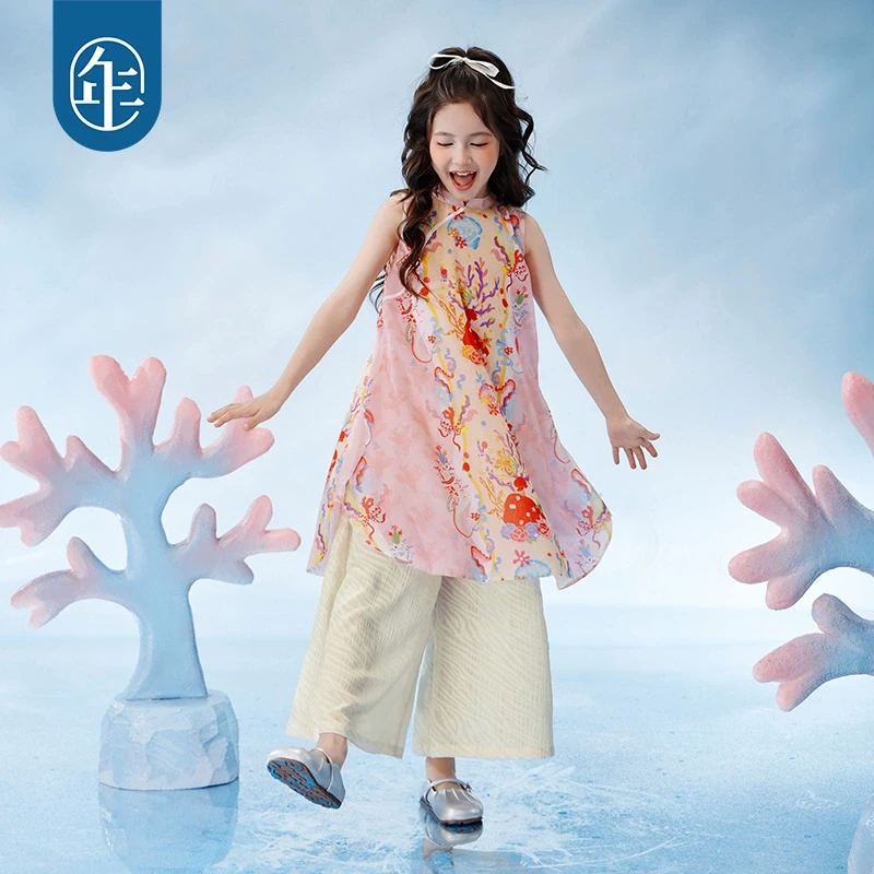 【海洋奇遇】年衣女童旗袍连衣裙2025新款夏季薄款儿童无袖吊带裙子