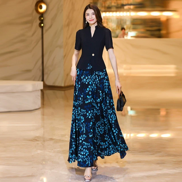 假两件雪纺长裙2025夏季新款高级感显瘦碎花海边度假连衣裙过膝02