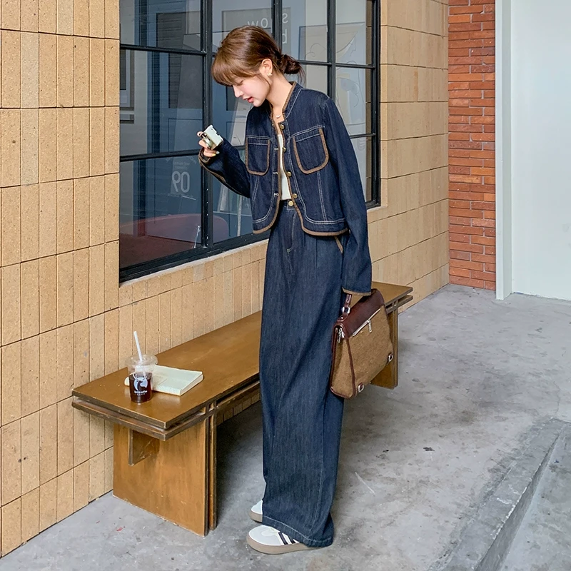 甜美减龄蓝色牛仔上衣套装女春秋2025新款又a又飒显瘦韩系两件套