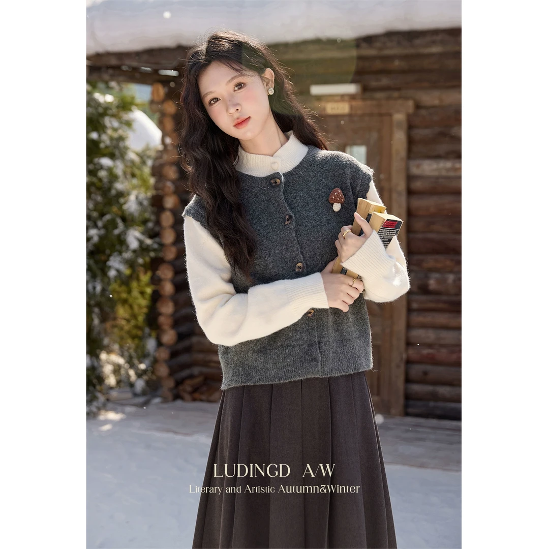 【鹿盯盯】微胖大码女装法式宽松软糯毛衣胖mm保暖针织衫上衣D08726