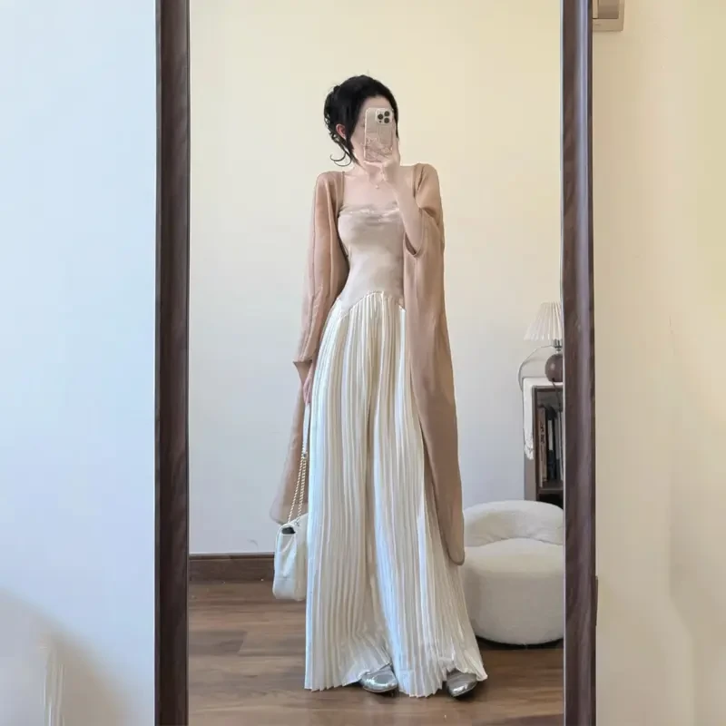 A204+A205新中式国风时尚套装禅意开衫外套小众拼接连衣裙两件套