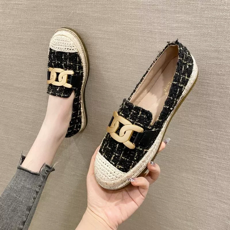 厚底渔夫鞋女2025年春季新款懒人一脚蹬平底单鞋小香风乐福鞋大码