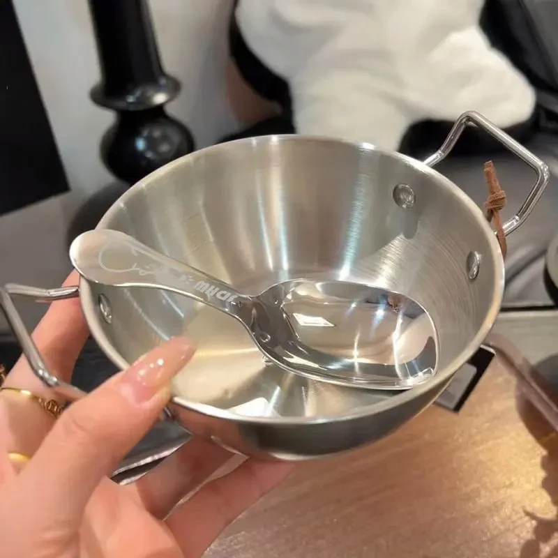 不锈钢双耳燕麦碗罐罐勺卡皮巴拉不锈钢碗漂亮碗卡皮巴拉大头勺