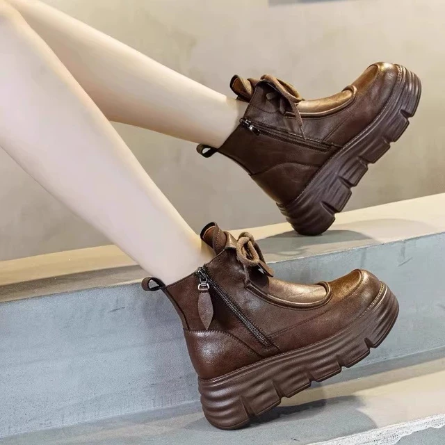 断码清仓真皮马丁靴女2025新款秋冬加绒高帮棉鞋厚底增高短靴子女