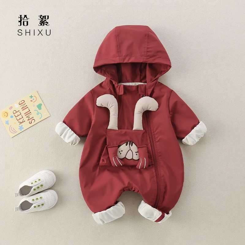 婴儿衣服春装连体衣超萌可爱幼儿宝宝卡通冲锋衣套装春季外出抱衣