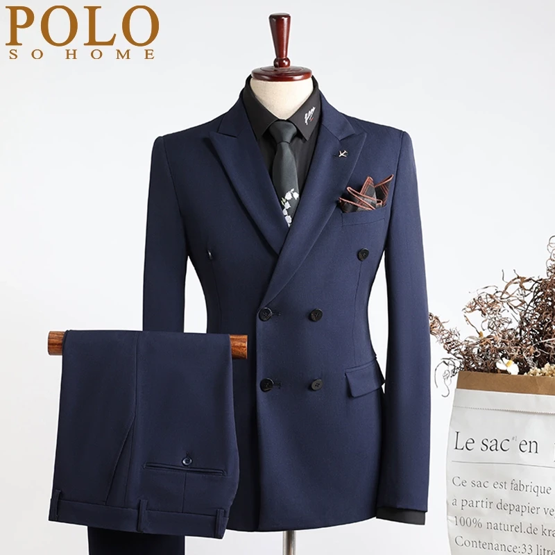 保罗戗驳领西装男套装修身商务休闲正装高级新郎结婚礼服大码西服