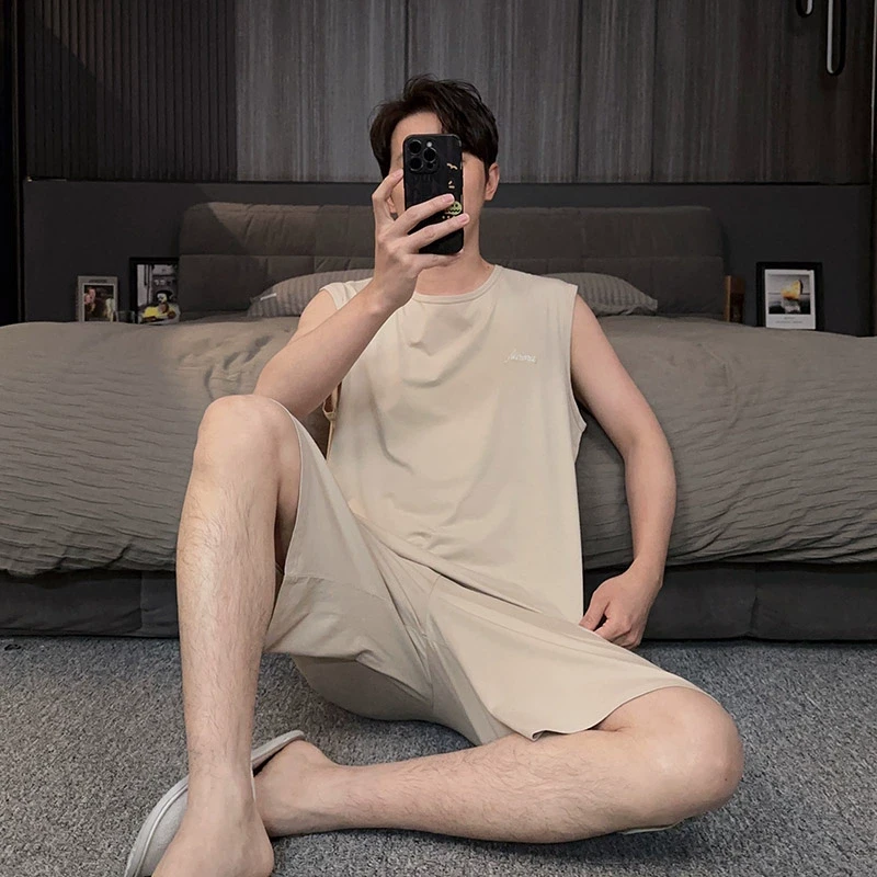 无袖短裤睡衣男夏季薄款凉感莫代尔休闲夏天宽松家居服大码两件套