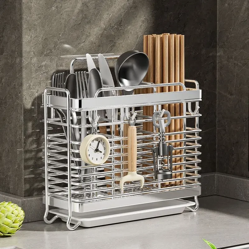 不锈钢筷子筒壁挂式免打孔筷子笼收纳盒筷笼筷筒架篓通风沥水JY