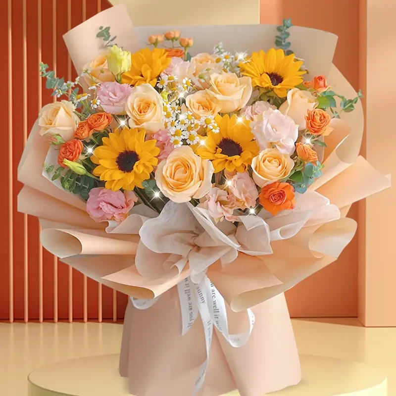 【毕业花束】向日葵花束香槟玫瑰混搭鲜花花束同城花店配送学子老师