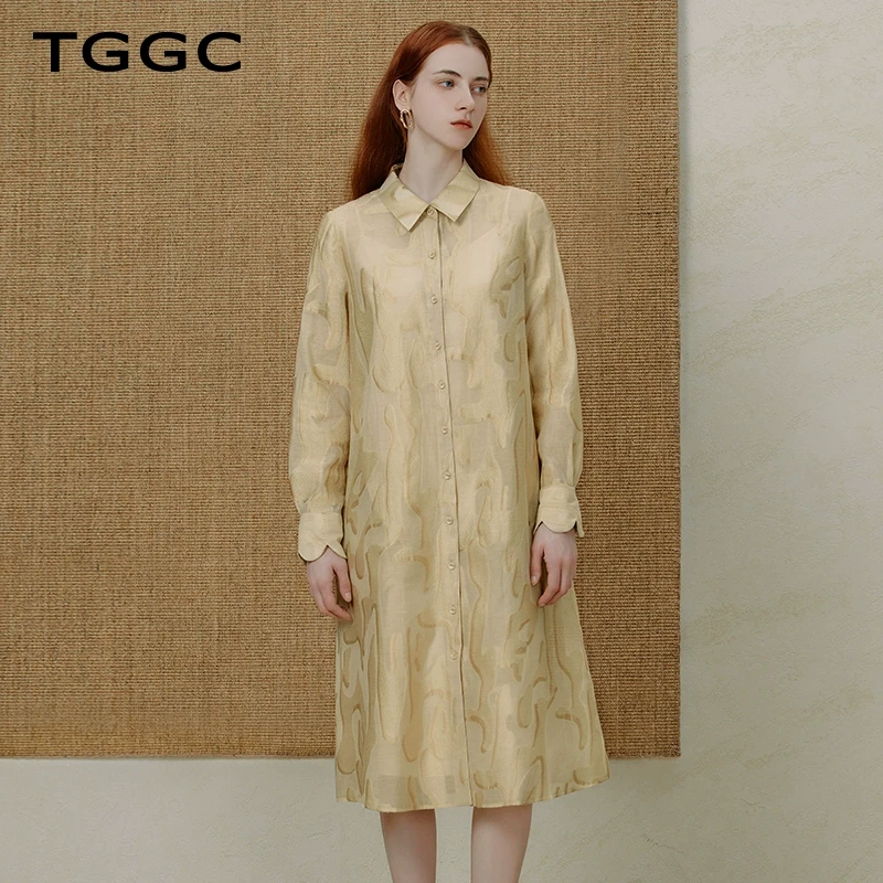 台绣【鎏金】欧若风衬衫连衣裙过膝宽松立体提花两件套长裙FA35785