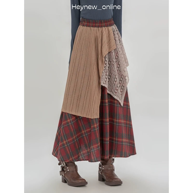 【黑妞 2.12 元宵上新 】不规则格子伞裙复古长款文艺-4D955