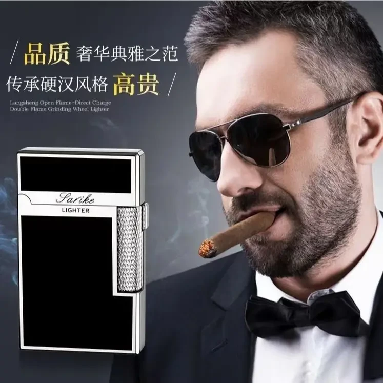 正品朗声侧滑砂轮双火切换打火机充气高档礼品情人节老公稀奇古怪