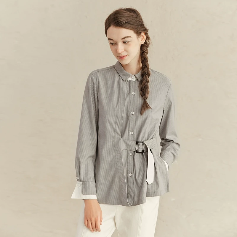 famecoco范可儿别致收腰衬衫设计感小众拼接衬衣F221BH006
