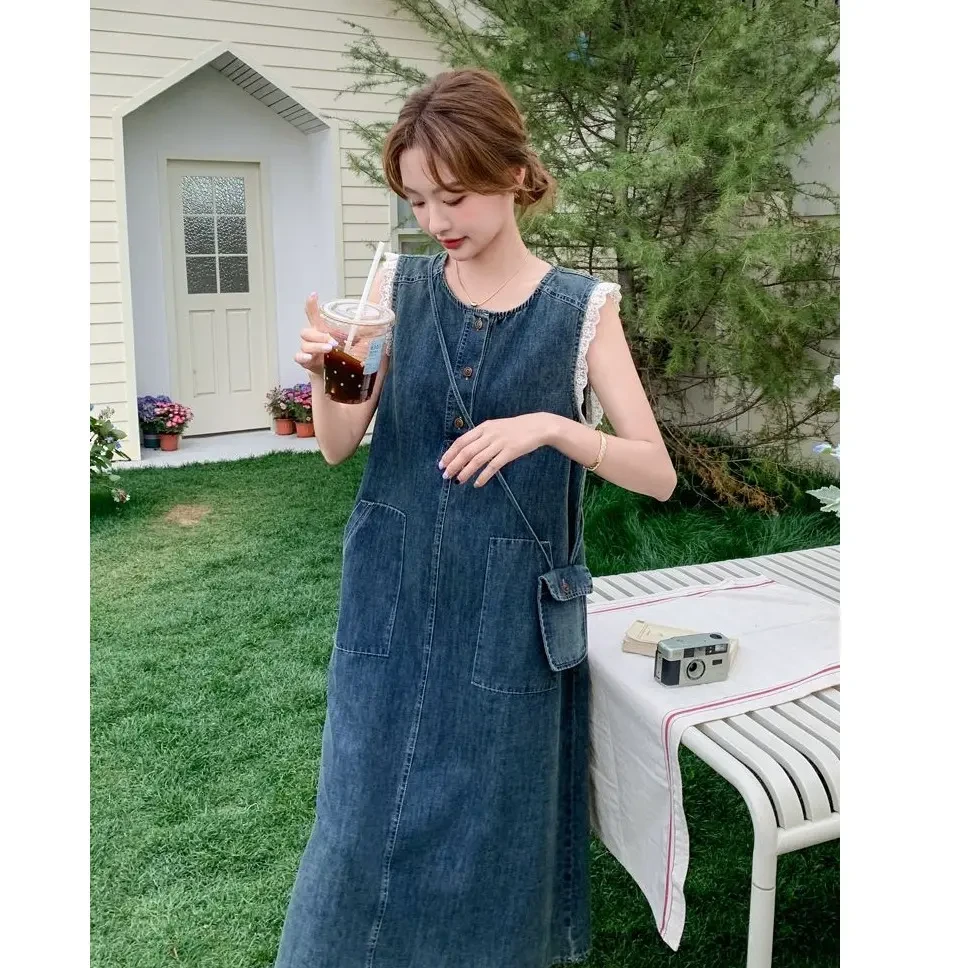 港风复古圆领无袖牛仔背心裙女2025新款夏季时髦小个子连衣裙903#