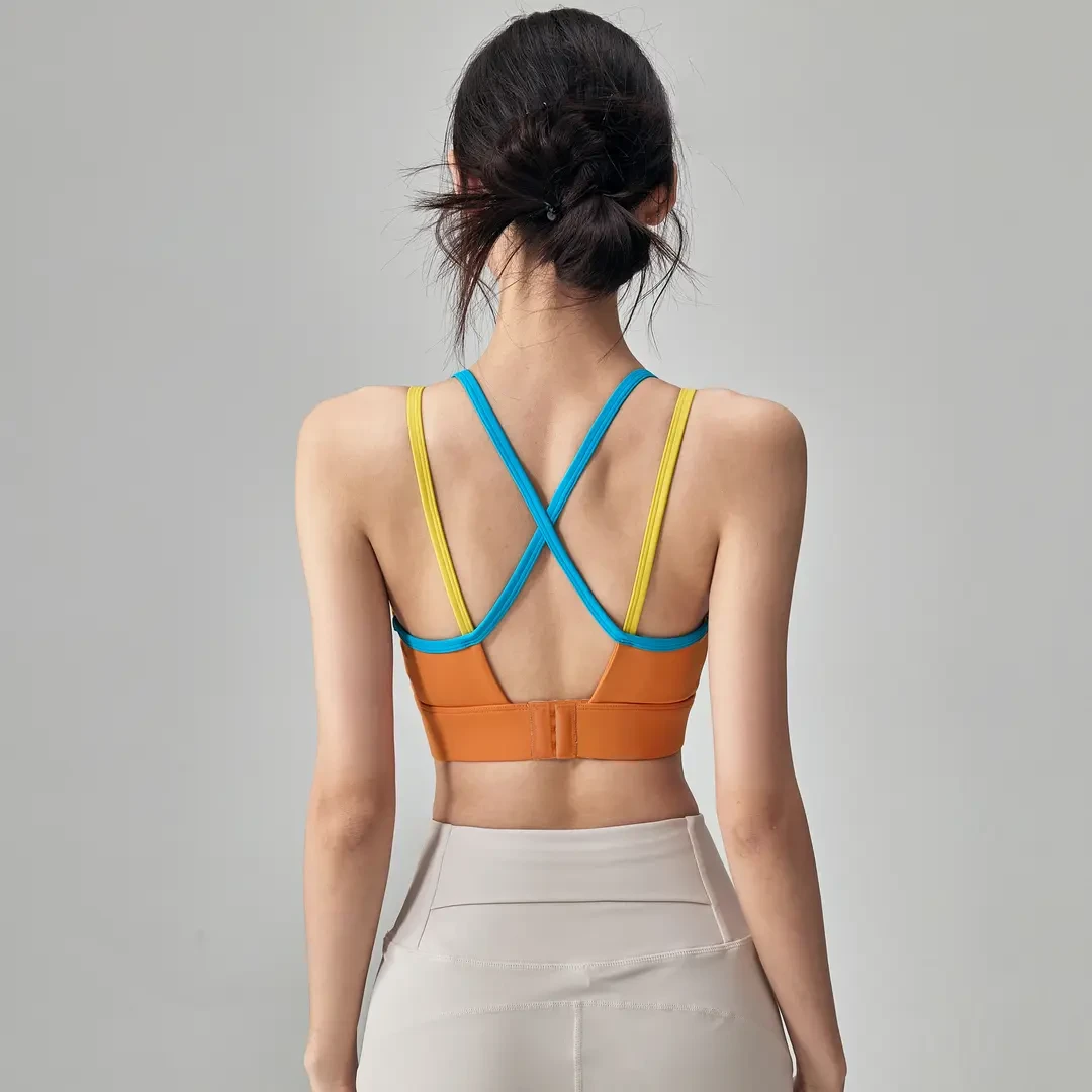 撞色防震一式运动内衣女细带美背聚拢外穿瑜伽背心跑步健身文胸