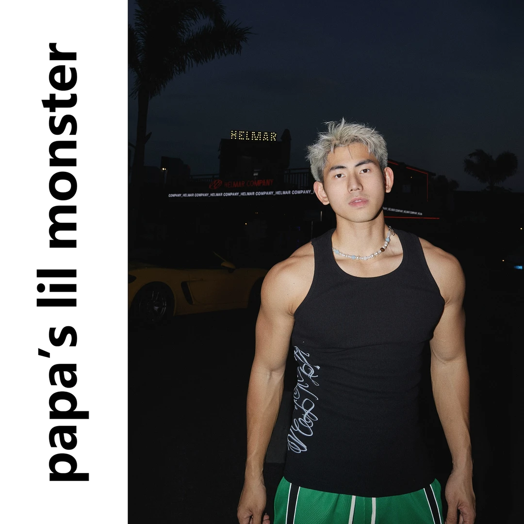 PAPASLILMONSTER美式复古无袖字母螺纹修身背心男百搭设计上衣潮