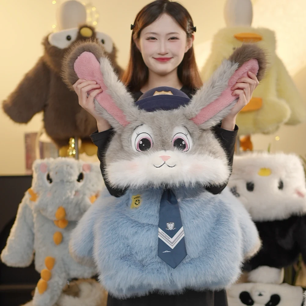 女童可爱卡通兔子警官毛绒外套加绒加厚保暖洋气毛毛上衣冬季儿童