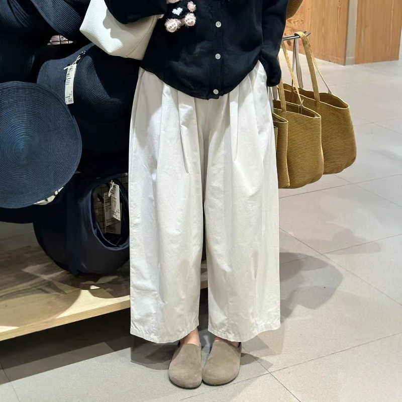 白色休闲阔腿裤女夏季新款九分山本裤大码胖mm高腰宽松显瘦气球裤