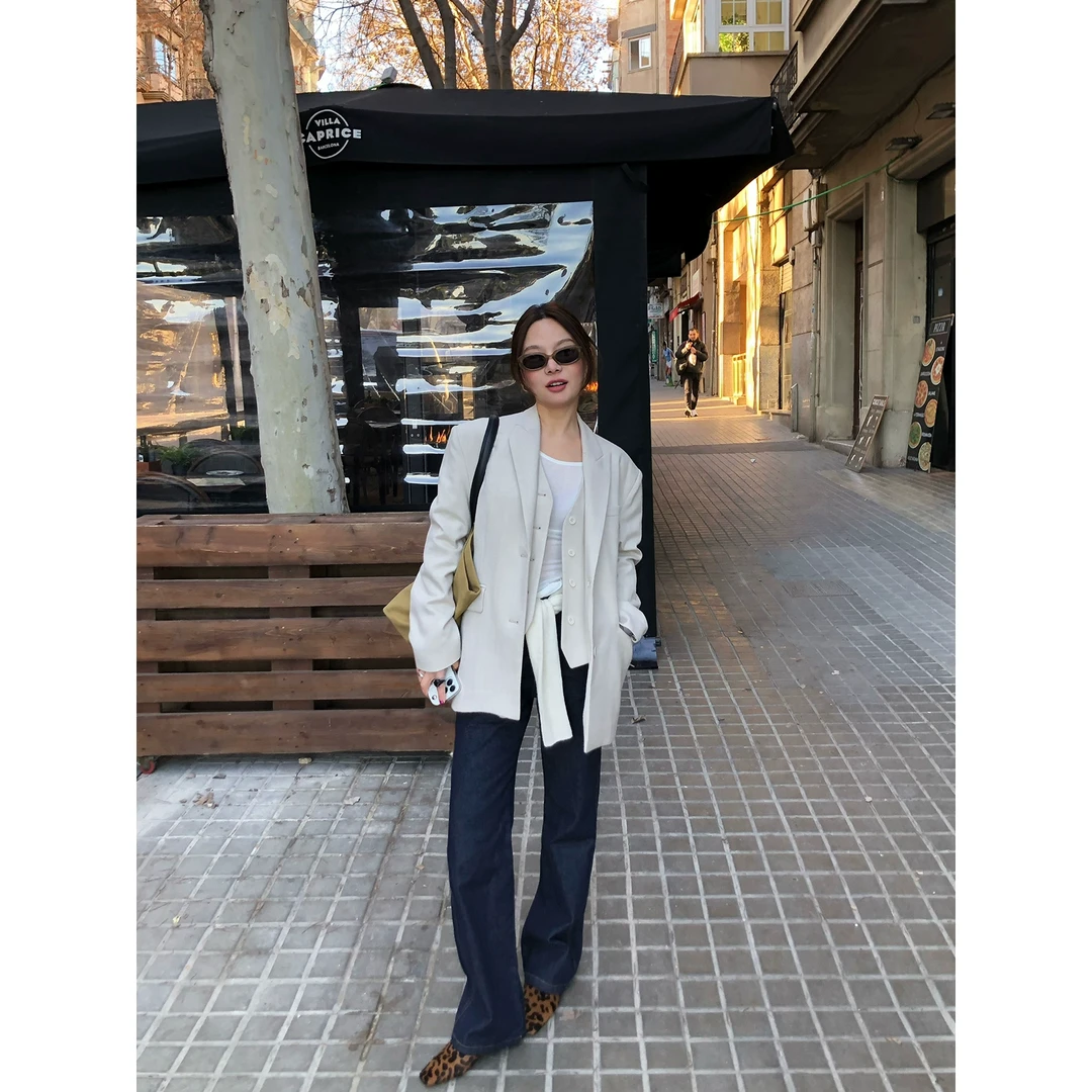 WXLSTUDIO 2/10 雅痞有腔调 山茶杏假两件马甲西装宽松外套