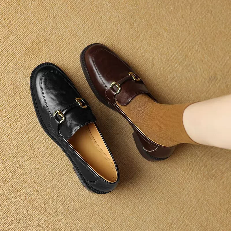 ZFY春季简约百搭日常通勤软面复古圆头乐福鞋女单鞋9673