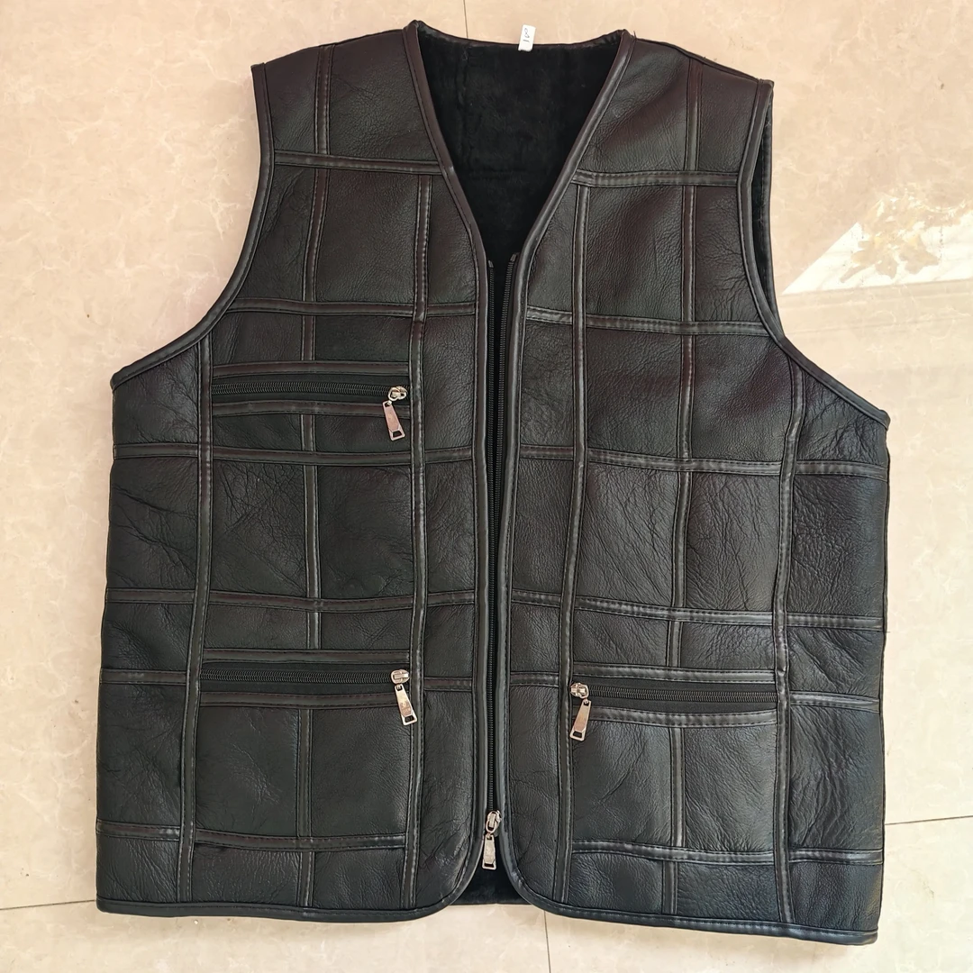 男士皮毛一体羊皮羊毛原生态保暖防寒坎肩秋季冬季（中老年爸爸款）