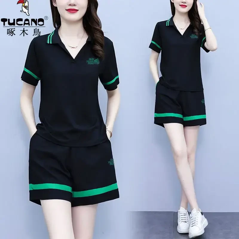 啄木鸟纯棉运动服休闲套装女2025夏季新款韩版宽松潮流时尚两件套