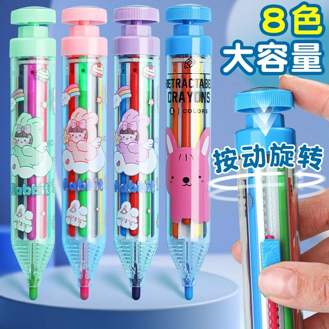 创意8合1按动蜡笔旋转多色蜡笔美术涂鸦彩色儿童幼儿园不脏手彩笔