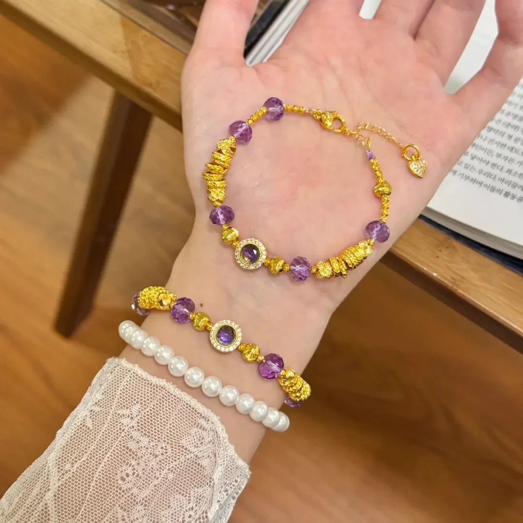 铁合金合成锆石手链 七夕紫色星辰锆石手链盘缠手串高级感轻奢简