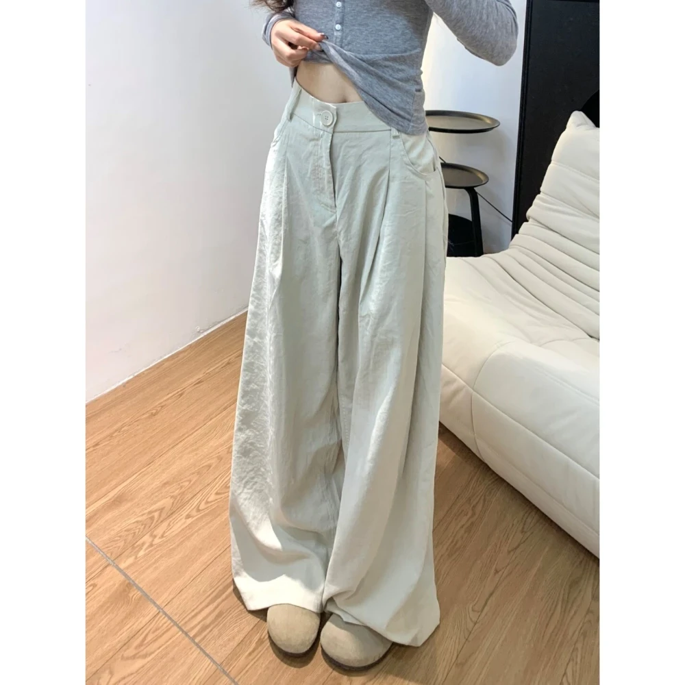 美式复古简约高级感阔腿裤女2025春季新款垂感直筒宽松慵懒感裤子