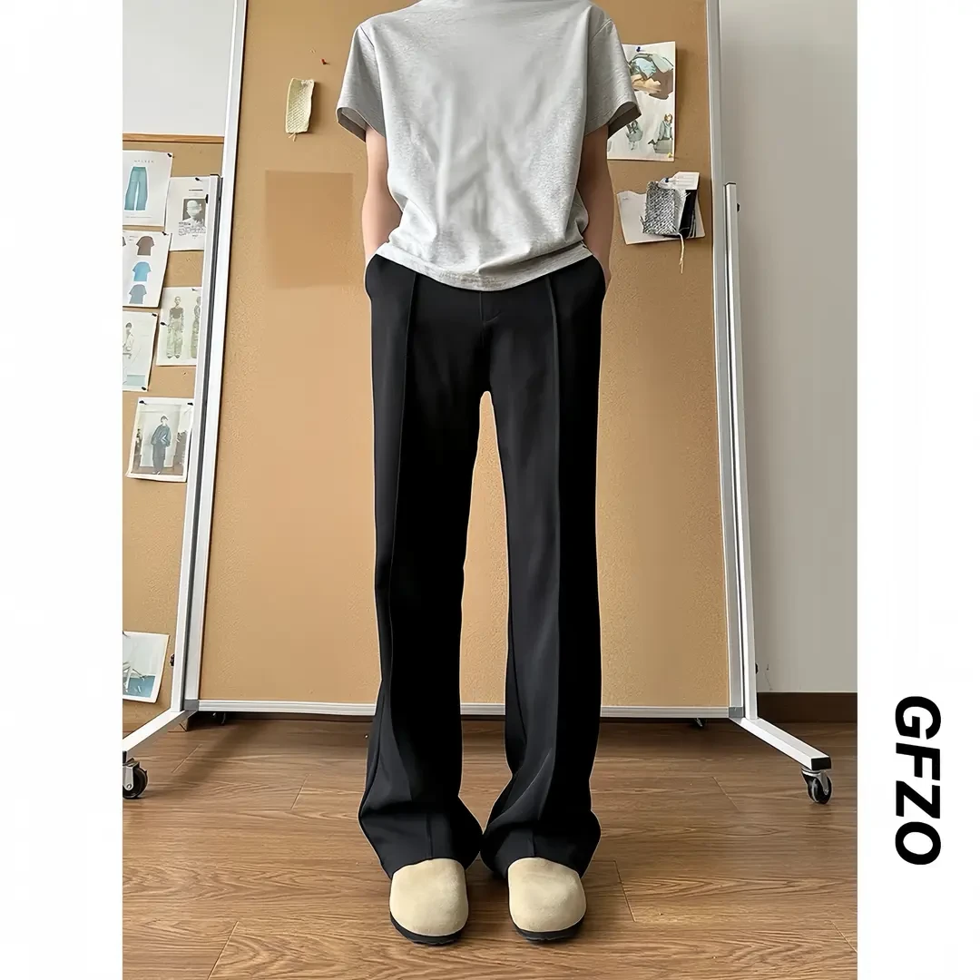 【斌子同款】夏季冰丝裤西装裤男垂感直筒微喇韩版显瘦长裤