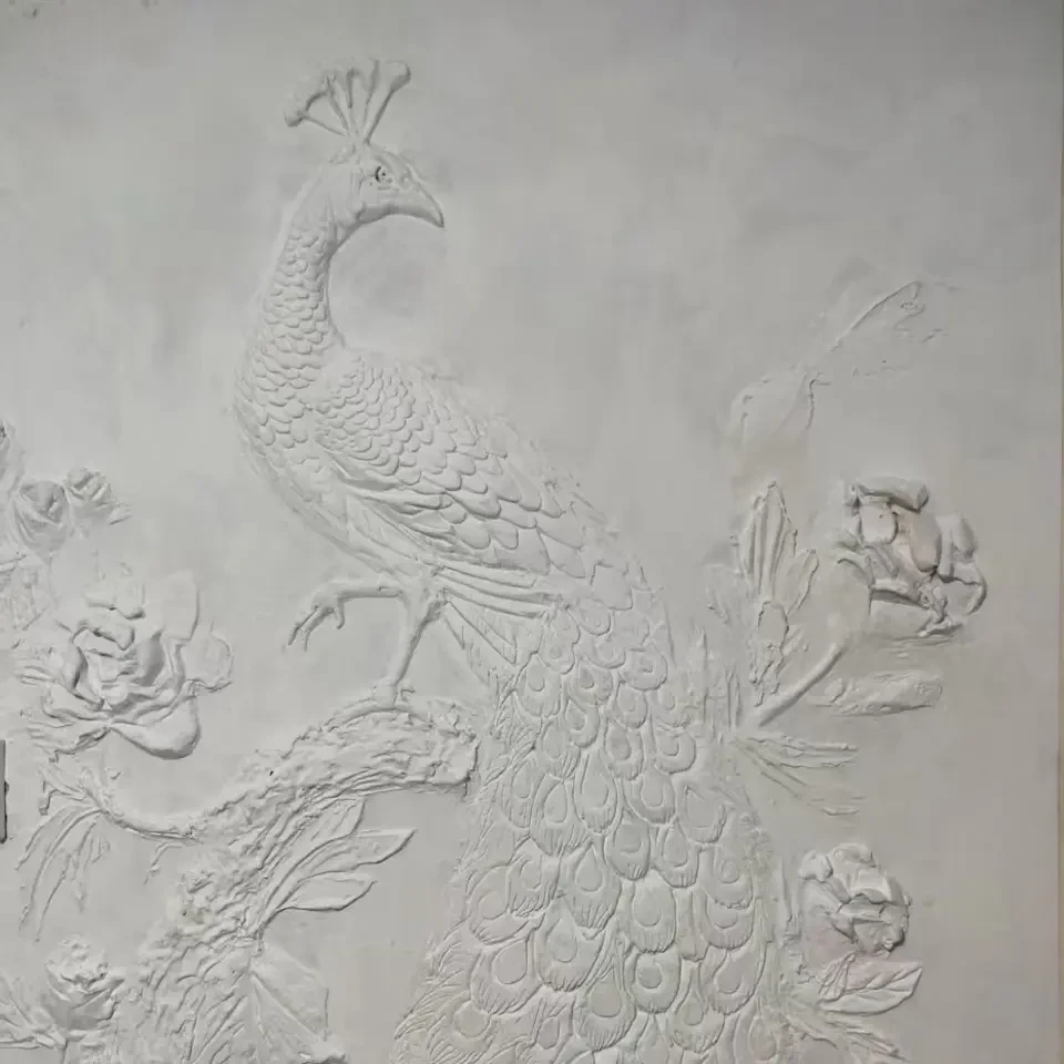 订制浮雕壁画孔雀，适合家庭客厅酒店茶馆等