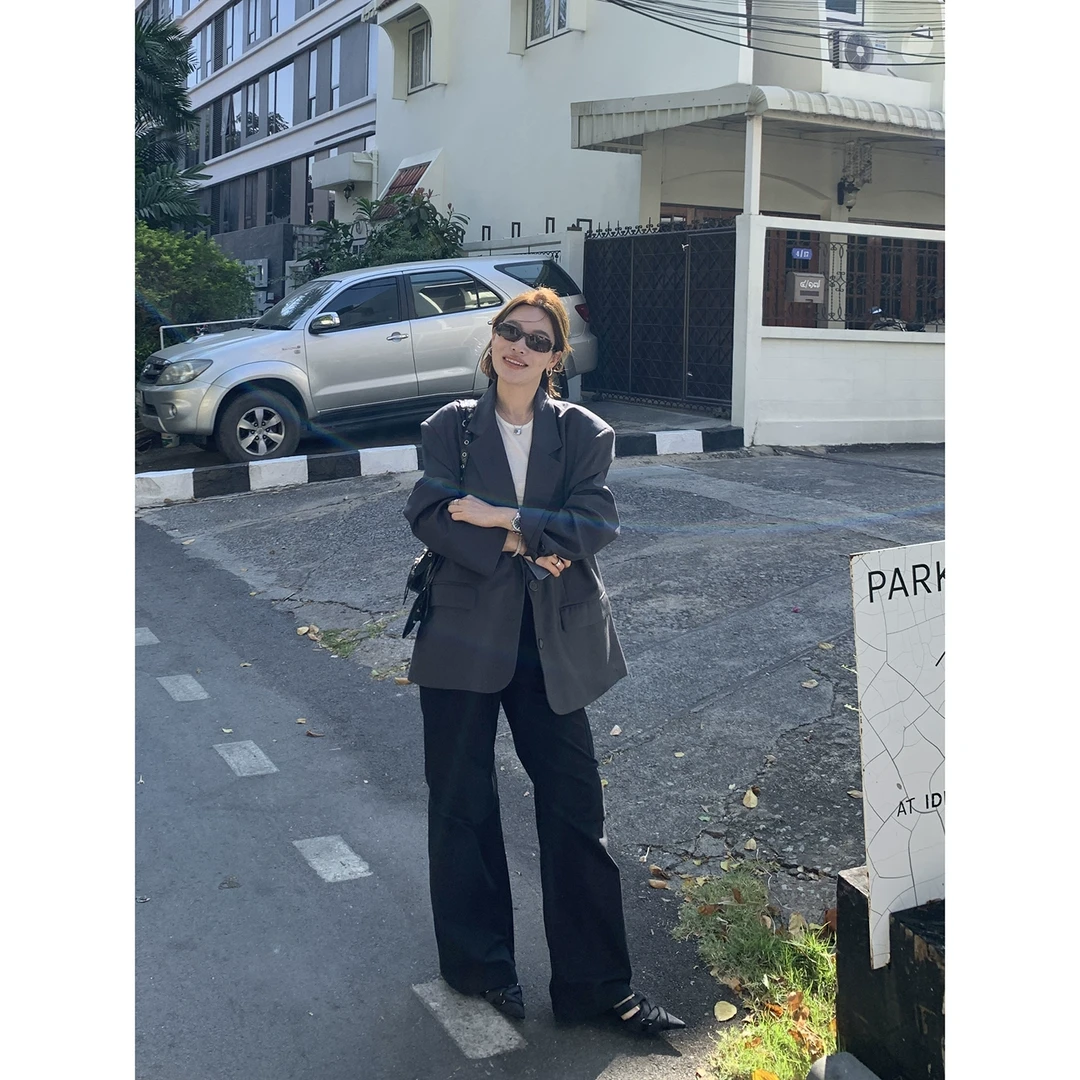 YANGLE_2025春季新款工装裤女慵懒松弛感高腰宽松复古休闲阔腿裤