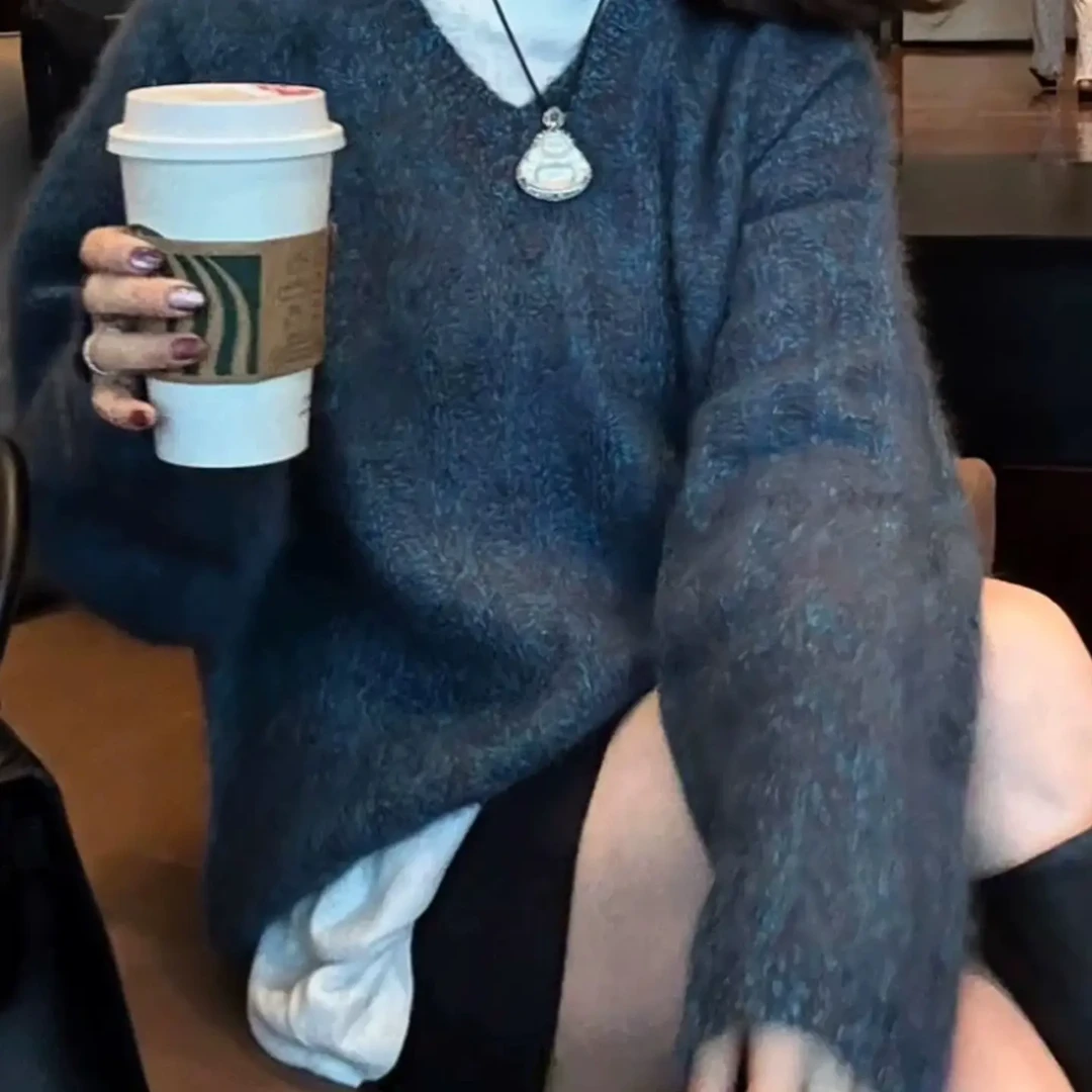 不褪色针织圆领纯色宽松型衫百搭网红加绒时装