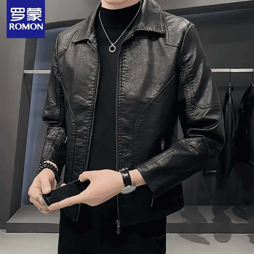 罗蒙真品海宁新款软皮皮衣男2025春秋男士修身皮夹克休闲机车外套