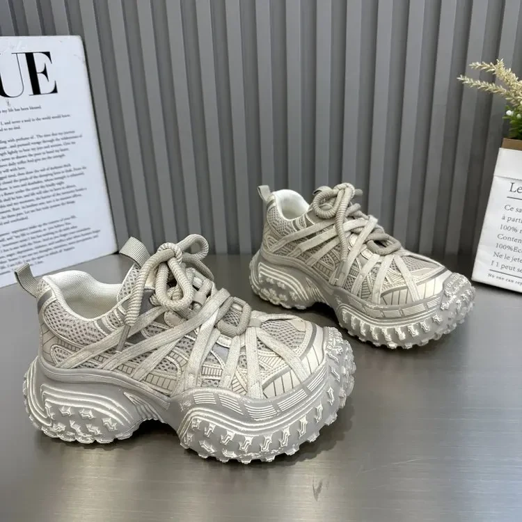 仙女风老爹鞋女2025春秋新款户外百搭轮胎厚底增高透气休闲运动鞋